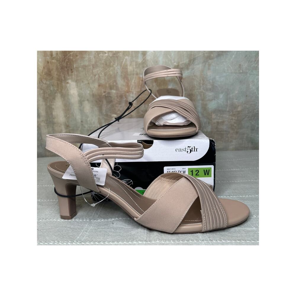 East 5th NELTY Womens Heeled Sandals Size 12 W Wide Praline Beige Crisscross NEW